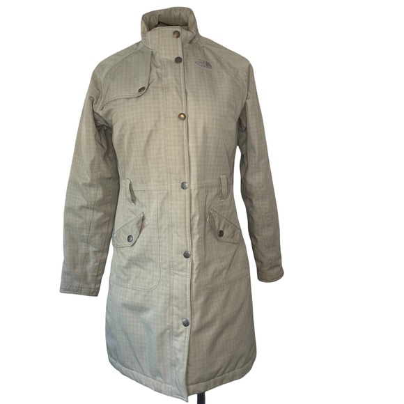 THE NORTH FACE Hyvent Beige Windbreaker Plaid Jacket Trench Coat Small*No Belt